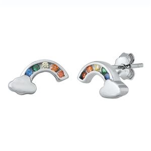 .925 Sterling Silver Clear CZ Rainbow Stud Earring